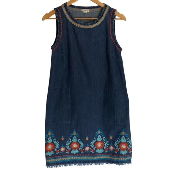 J. Jill Malibu Embroidered Denim Dress XSmall - Picture 2 of 6